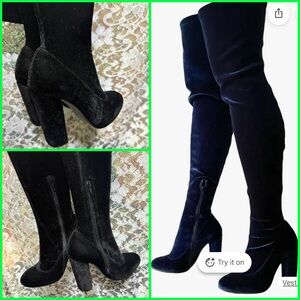 Carvela by Kurt Geiger black velvet over the knee thigh high boots sz 38